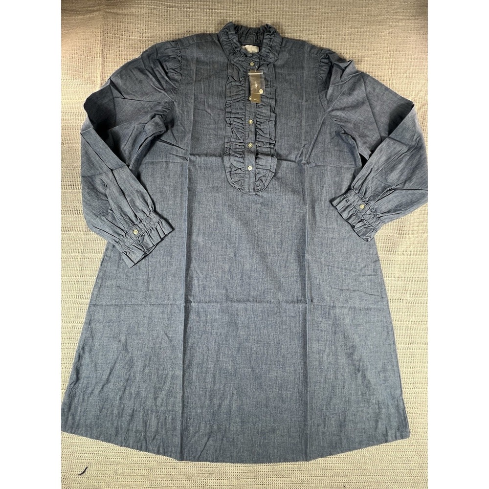 J.Crew Women Channel Blue Wash Dress Poplin Size L Tall‎ Style AY168